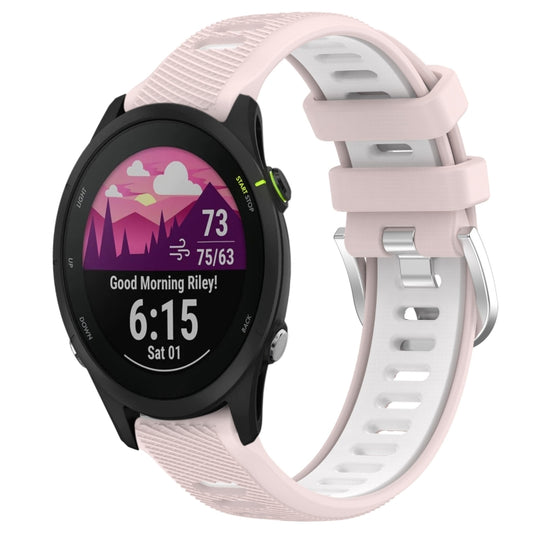 For Garmin Forerunner 255S Music 18mm Sports Two-Color Steel Buckle Silicone Watch Band(Pink+White) - Smart Wear by PMC Jewellery | Online Shopping South Africa | PMC Jewellery