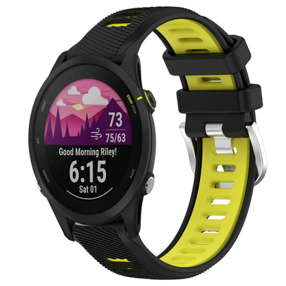 For Garmin Forerunner 255S Music 18mm Sports Two-Color Steel Buckle Silicone Watch Band(Black+Lime Green) - Smart Wear by PMC Jewellery | Online Shopping South Africa | PMC Jewellery