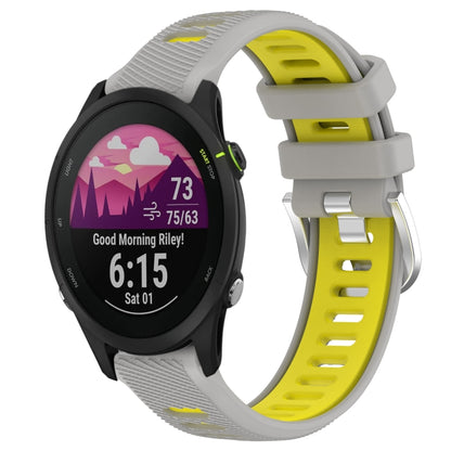 For Garmin Forerunner 255S Music 18mm Sports Two-Color Steel Buckle Silicone Watch Band(Grey+Yellow) - Smart Wear by PMC Jewellery | Online Shopping South Africa | PMC Jewellery