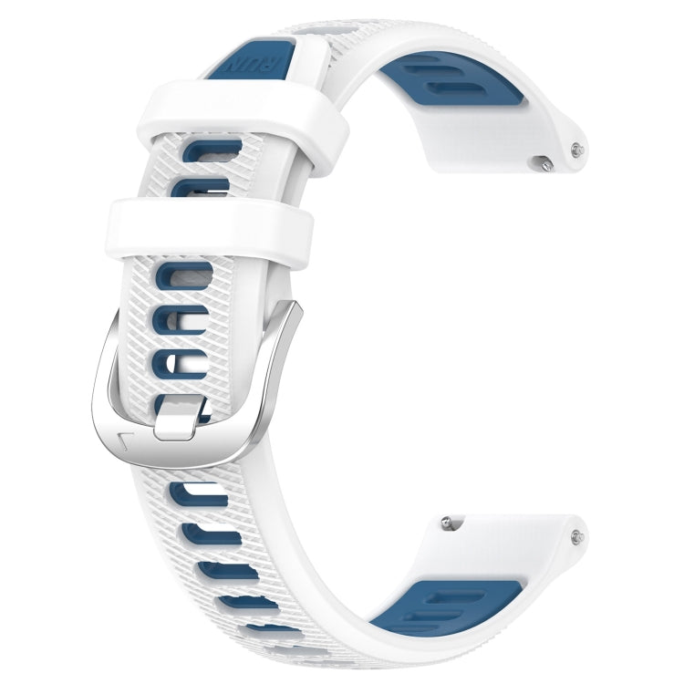 For Garmin Vivoactive 4S 18mm Sports Two-Color Steel Buckle Silicone Watch Band(White+Blue) - Smart Wear by PMC Jewellery | Online Shopping South Africa | PMC Jewellery