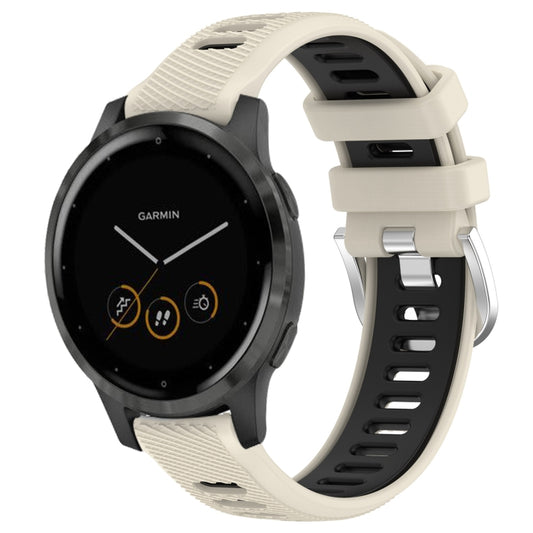 For Garmin Vivoactive 4S 18mm Sports Two-Color Steel Buckle Silicone Watch Band(Starlight+Black) - Smart Wear by PMC Jewellery | Online Shopping South Africa | PMC Jewellery