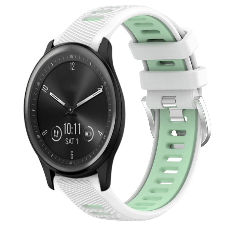 For Garmin Vivomove Sport 20mm Sports Two-Color Steel Buckle Silicone Watch Band(White+Teal) - Smart Wear by PMC Jewellery | Online Shopping South Africa | PMC Jewellery