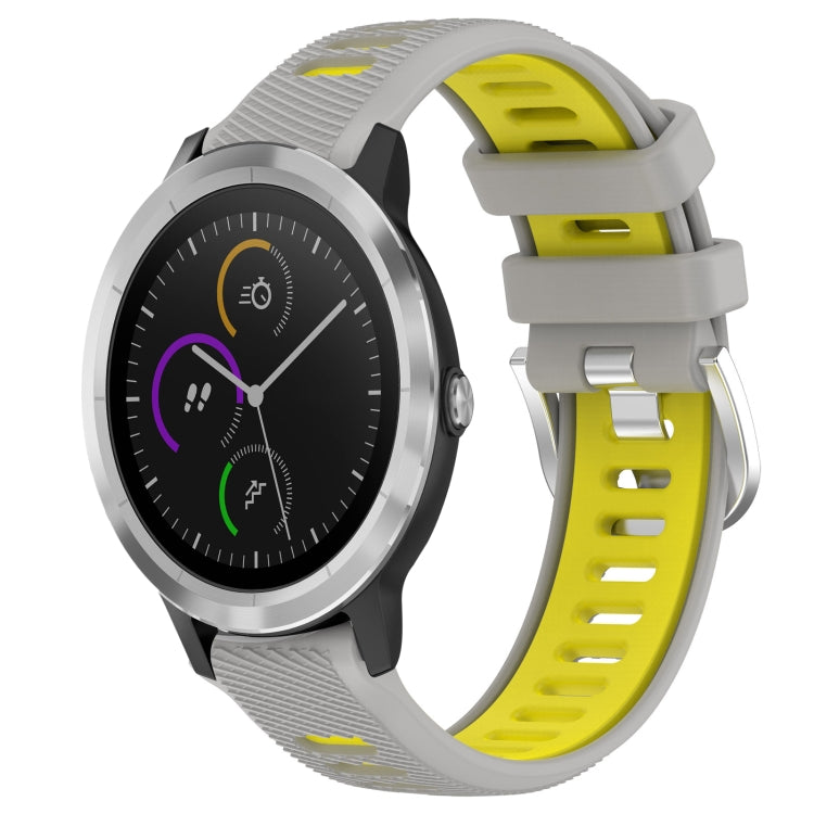 For Garmin Vivoactive3 20mm Sports Two-Color Steel Buckle Silicone Watch Band(Grey+Yellow) - Smart Wear by PMC Jewellery | Online Shopping South Africa | PMC Jewellery