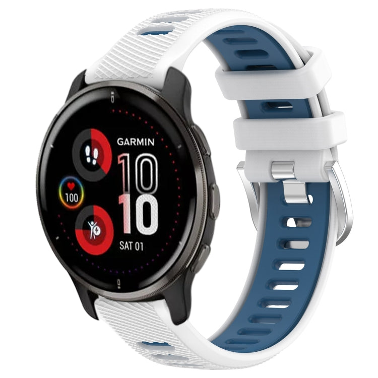For Garmin Venu 2 Plus 20mm Sports Two-Color Steel Buckle Silicone Watch Band(White+Blue) - Smart Wear by PMC Jewellery | Online Shopping South Africa | PMC Jewellery