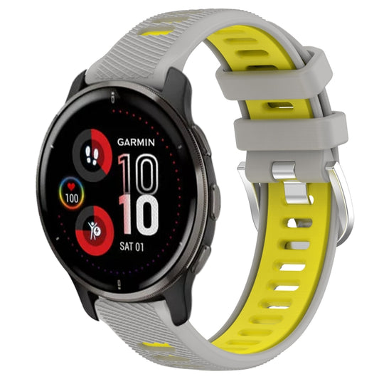 For Garmin Venu 2 Plus 20mm Sports Two-Color Steel Buckle Silicone Watch Band(Grey+Yellow) - Smart Wear by PMC Jewellery | Online Shopping South Africa | PMC Jewellery