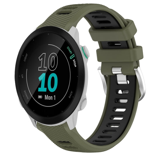 For Garmin Forerunner 55 20mm Sports Two-Color Steel Buckle Silicone Watch Band(Army Green+Black) - Smart Wear by PMC Jewellery | Online Shopping South Africa | PMC Jewellery