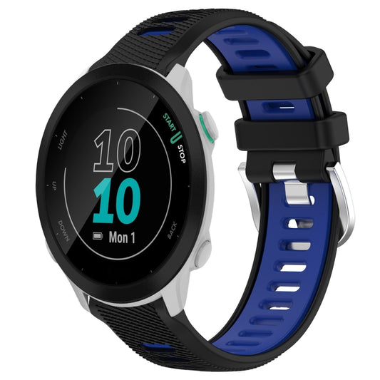 For Garmin Forerunner 55 20mm Sports Two-Color Steel Buckle Silicone Watch Band(Black+Blue) - Smart Wear by PMC Jewellery | Online Shopping South Africa | PMC Jewellery