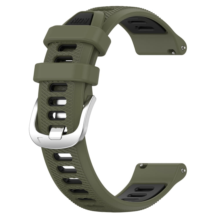 For Garmin Forerunner Sq2 Music 20mm Sports Two-Color Steel Buckle Silicone Watch Band(Army Green+Black) - Smart Wear by PMC Jewellery | Online Shopping South Africa | PMC Jewellery