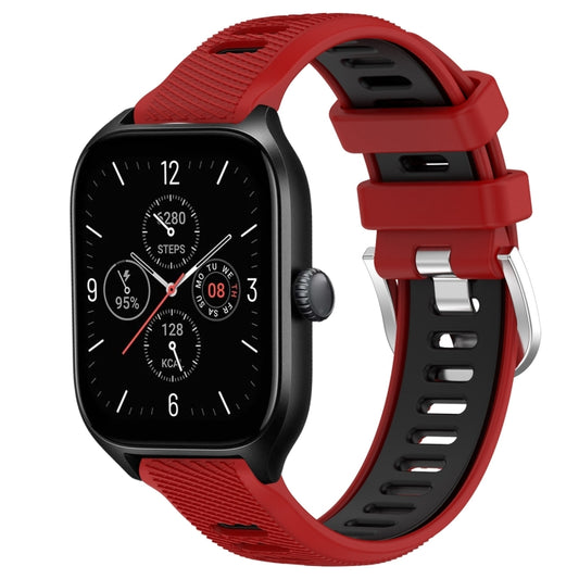 For Amazfit GTS 4 22mm Cross Texture Two Color Silicone Steel Buckle Watch Band(Red+Black) - Smart Wear by PMC Jewellery | Online Shopping South Africa | PMC Jewellery