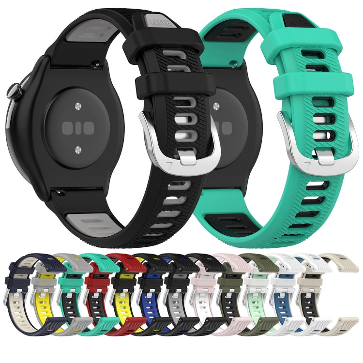 For Amazfit GTS 4 22mm Cross Texture Two Color Silicone Steel Buckle Watch Band(Lake Blue+Black) - Smart Wear by PMC Jewellery | Online Shopping South Africa | PMC Jewellery