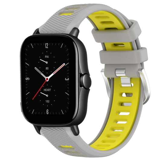 For Amazfit GTS 2E 22mm Cross Texture Two Color Silicone Steel Buckle Watch Band(Grey+Yellow) - Smart Wear by PMC Jewellery | Online Shopping South Africa | PMC Jewellery
