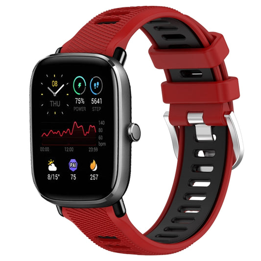 For Amazfit GTS 2 Mini 22mm Cross Texture Two Color Silicone Steel Buckle Watch Band(Red+Black) - Smart Wear by PMC Jewellery | Online Shopping South Africa | PMC Jewellery