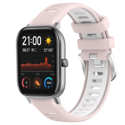 For Amazfit GTS 22mm Cross Texture Two Color Silicone Steel Buckle Watch Band(Pink+White) - Smart Wear by PMC Jewellery | Online Shopping South Africa | PMC Jewellery