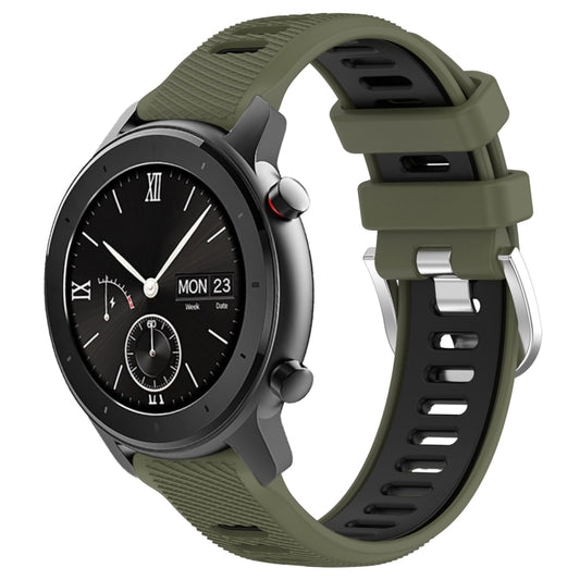 For Amazfit GTR 42mm 22mm Cross Texture Two Color Silicone Steel Buckle Watch Band(Army Green+Black) -  by PMC Jewellery | Online Shopping South Africa | PMC Jewellery