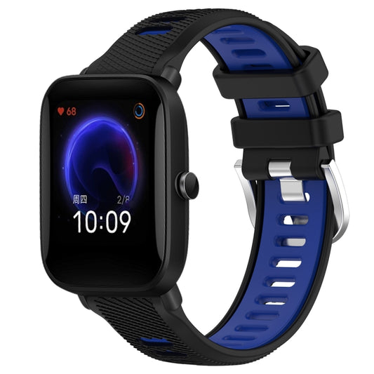 For Amazfit Pop 22mm Cross Texture Two Color Silicone Steel Buckle Watch Band(Black+Blue) - Smart Wear by PMC Jewellery | Online Shopping South Africa | PMC Jewellery