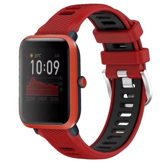 For Amazfit Bip 1S 22mm Cross Texture Two Color Silicone Steel Buckle Watch Band(Red+Black) -  by PMC Jewellery | Online Shopping South Africa | PMC Jewellery