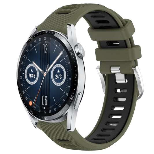 For Huawei Watch GT3 42mm 20mm Sports Two-Color Steel Buckle Silicone Watch Band(Army Green+Black) - Smart Wear by PMC Jewellery | Online Shopping South Africa | PMC Jewellery