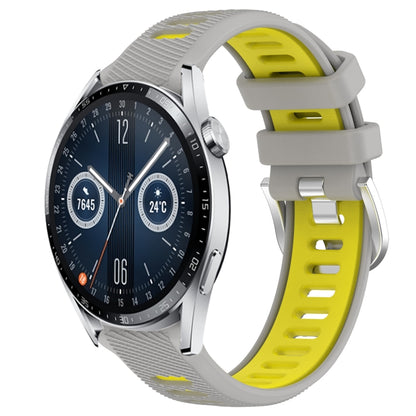 For Huawei Watch GT3 42mm 20mm Sports Two-Color Steel Buckle Silicone Watch Band(Grey+Yellow) - Smart Wear by PMC Jewellery | Online Shopping South Africa | PMC Jewellery