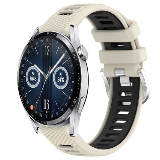 For Huawei Watch GT3 42mm 20mm Sports Two-Color Steel Buckle Silicone Watch Band(Starlight+Black) - Smart Wear by PMC Jewellery | Online Shopping South Africa | PMC Jewellery