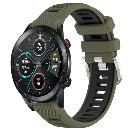 For Honor MagicWatch2 42mm 20mm Sports Two-Color Steel Buckle Silicone Watch Band(Army Green+Black) - Smart Wear by PMC Jewellery | Online Shopping South Africa | PMC Jewellery