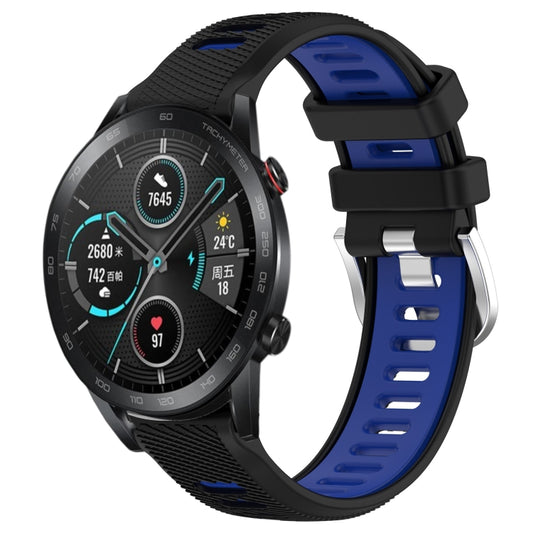 For Honor MagicWatch2 42mm 20mm Sports Two-Color Steel Buckle Silicone Watch Band(Black+Blue) - Smart Wear by PMC Jewellery | Online Shopping South Africa | PMC Jewellery