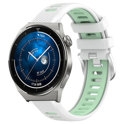 For Huawei Watch GT3 Pro 46mm 22mm Sports Two-Color Steel Buckle Silicone Watch Band(White+Teal) - Smart Wear by PMC Jewellery | Online Shopping South Africa | PMC Jewellery