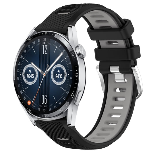 For Huawei Watch GT3 46mm 22mm Sports Two-Color Steel Buckle Silicone Watch Band(Black+Grey) - Smart Wear by PMC Jewellery | Online Shopping South Africa | PMC Jewellery
