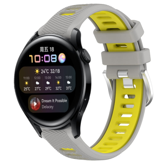 For Huawei Watch 3 22mm Sports Two-Color Steel Buckle Silicone Watch Band(Grey+Yellow) - Smart Wear by PMC Jewellery | Online Shopping South Africa | PMC Jewellery