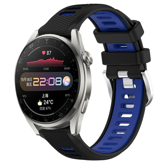 For Huawei Watch 3 Pro 22mm Sports Two-Color Steel Buckle Silicone Watch Band(Black+Blue) - Smart Wear by PMC Jewellery | Online Shopping South Africa | PMC Jewellery