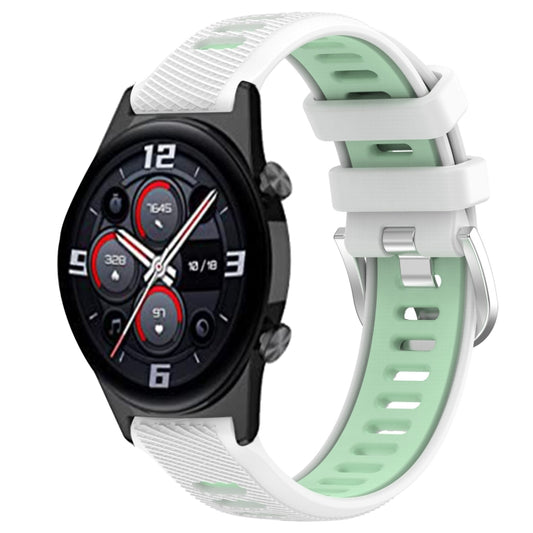 For Honor Watch GS 3i 22mm Sports Two-Color Steel Buckle Silicone Watch Band(White+Teal) - Smart Wear by PMC Jewellery | Online Shopping South Africa | PMC Jewellery