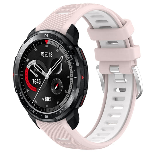 For Honor Watch GS Pro 22mm Sports Two-Color Steel Buckle Silicone Watch Band(Pink+White) - Smart Wear by PMC Jewellery | Online Shopping South Africa | PMC Jewellery