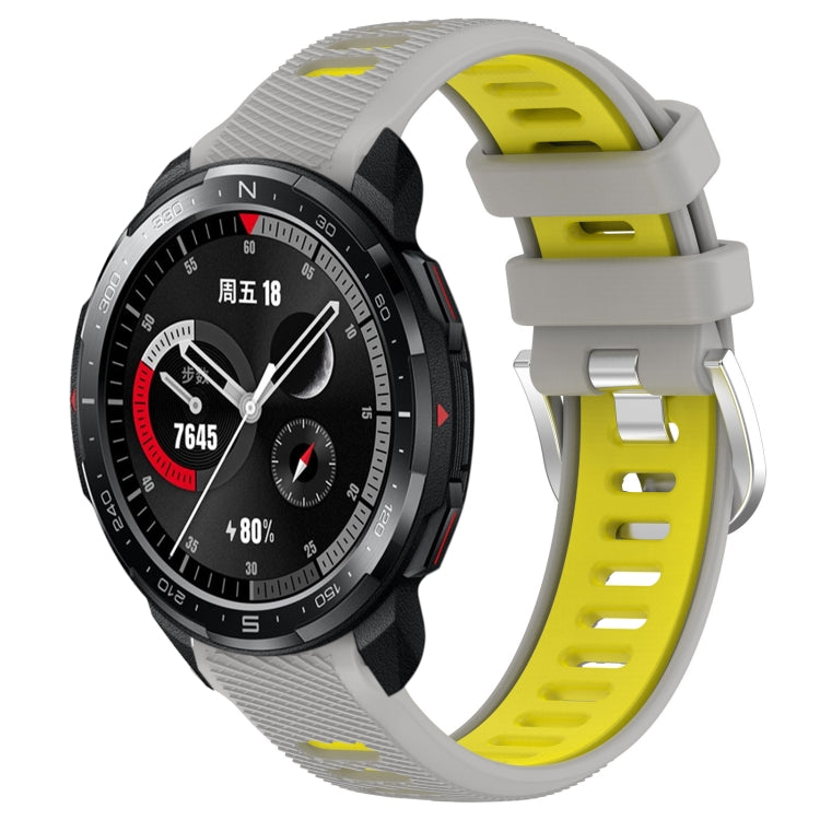 For Honor Watch GS Pro 22mm Sports Two-Color Steel Buckle Silicone Watch Band(Grey+Yellow) - Smart Wear by PMC Jewellery | Online Shopping South Africa | PMC Jewellery