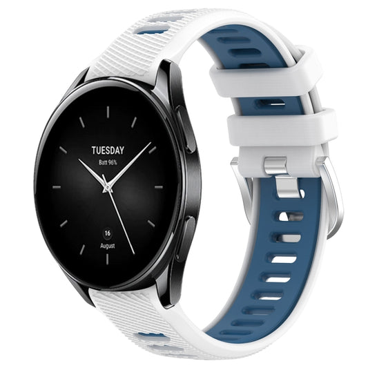 For Xiaomi Watch S2 42mm 22mm Sports Two-Color Steel Buckle Silicone Watch Band(White+Blue) - Smart Wear by PMC Jewellery | Online Shopping South Africa | PMC Jewellery