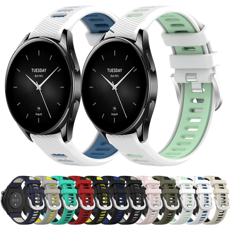 For Xiaomi Watch S1 Active 22mm Sports Two-Color Steel Buckle Silicone Watch Band(Lake Blue+Black) - Smart Wear by PMC Jewellery | Online Shopping South Africa | PMC Jewellery