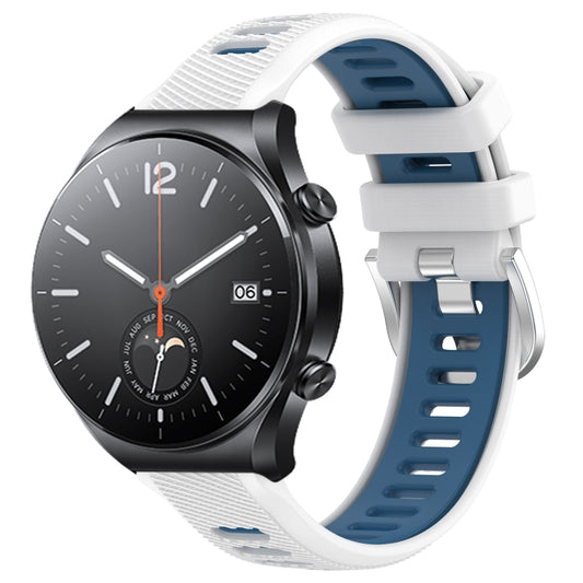 For Xiaomi MI Watch S1 22mm Sports Two-Color Steel Buckle Silicone Watch Band(White+Blue) - Smart Wear by PMC Jewellery | Online Shopping South Africa | PMC Jewellery