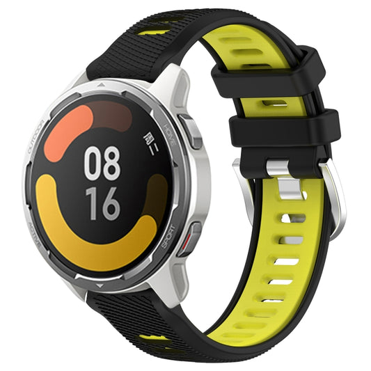 For Xiaomi Watch S1 Active 22mm Sports Two-Color Steel Buckle Silicone Watch Band(Black+Lime Green) - Smart Wear by PMC Jewellery | Online Shopping South Africa | PMC Jewellery