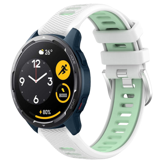 For  Xiaomi Haylou RS4 LS12 22mm Sports Two-Color Steel Buckle Silicone Watch Band(White+Teal) - Smart Wear by PMC Jewellery | Online Shopping South Africa | PMC Jewellery