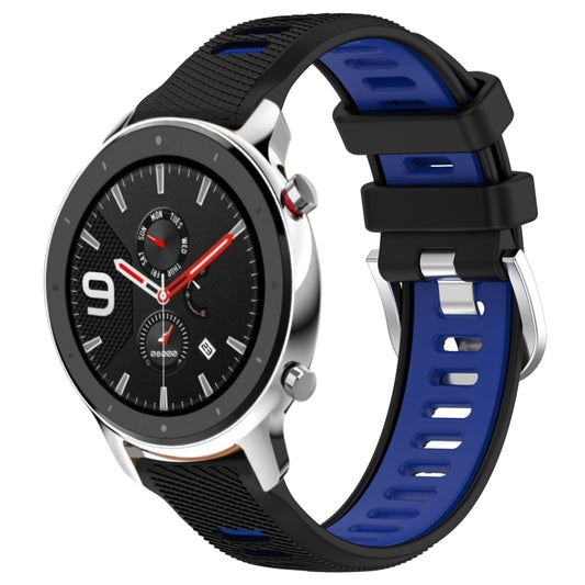 For Amazfit GTR 4 22mm Cross Texture Two Color Silicone Steel Buckle Watch Band(Black+Blue) - Smart Wear by PMC Jewellery | Online Shopping South Africa | PMC Jewellery
