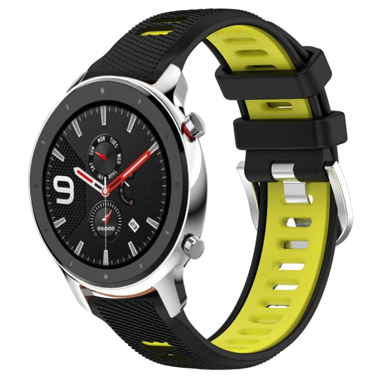 For Amazfit GTR 4 Pro 22mm Cross Texture Two Color Silicone Steel Buckle Watch Band(Black+Lime Green) - Smart Wear by PMC Jewellery | Online Shopping South Africa | PMC Jewellery