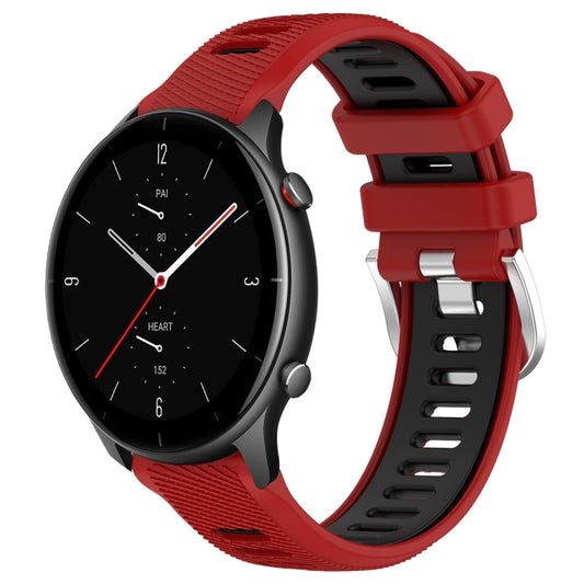 For Amazfit GTR 2e 22mm Cross Texture Two Color Silicone Steel Buckle Watch Band(Red+Black) - Smart Wear by PMC Jewellery | Online Shopping South Africa | PMC Jewellery