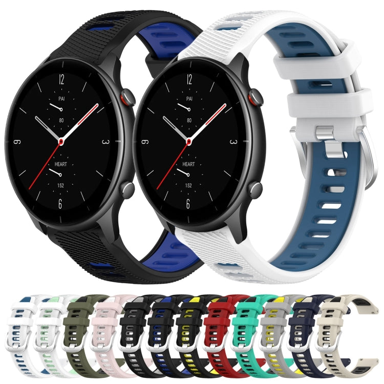 For Amazfit GTR 2e 22mm Cross Texture Two Color Silicone Steel Buckle Watch Band(White+Teal) - Smart Wear by PMC Jewellery | Online Shopping South Africa | PMC Jewellery
