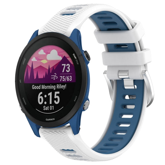 For Garmin Forerunner 255 22mm Sports Two-Color Steel Buckle Silicone Watch Band(White+Blue) - Smart Wear by PMC Jewellery | Online Shopping South Africa | PMC Jewellery
