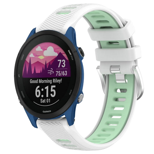 For Garmin Forerunner 255 Music 22mm Sports Two-Color Steel Buckle Silicone Watch Band(White+Teal) - Smart Wear by PMC Jewellery | Online Shopping South Africa | PMC Jewellery