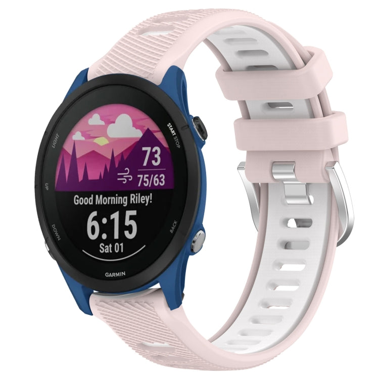 For Garmin Forerunner 255 Music 22mm Sports Two-Color Steel Buckle Silicone Watch Band(Pink+White) - Smart Wear by PMC Jewellery | Online Shopping South Africa | PMC Jewellery