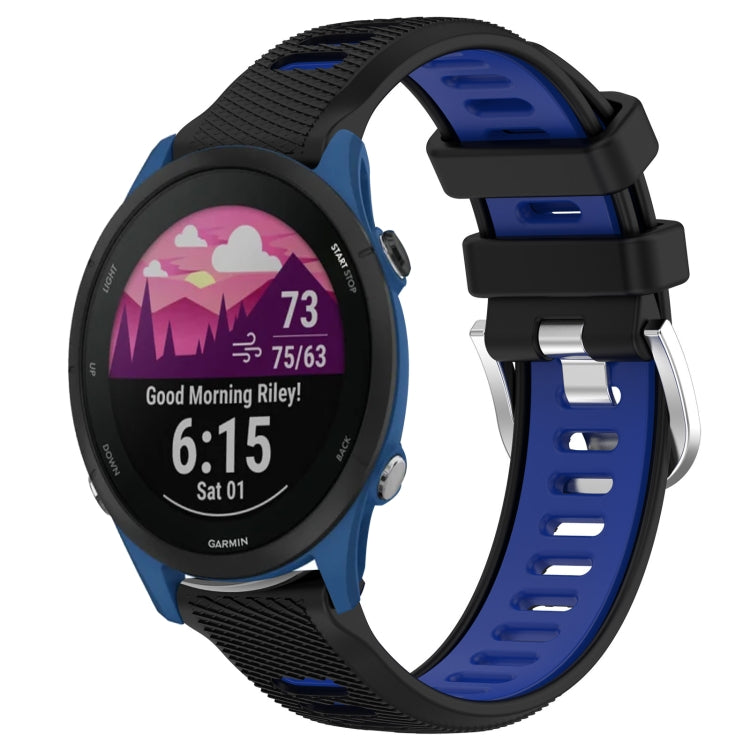 For Garmin Forerunner 255 Music 22mm Sports Two-Color Steel Buckle Silicone Watch Band(Black+Blue) - Smart Wear by PMC Jewellery | Online Shopping South Africa | PMC Jewellery