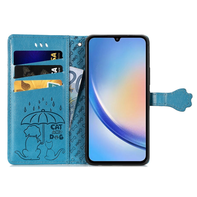 For Samsung Galaxy A34 5G Cat and Dog Embossed Phone Leather Phone Case(Blue) - free shipping - PMC TechLife - Order now!