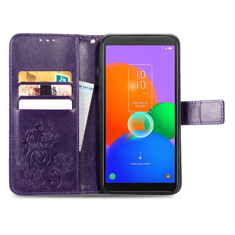 For TCL 403 Four-leaf Clasp Embossed Buckle Leather Phone Case(Purple) - More Brand by PMC Jewellery | Online Shopping South Africa | PMC Jewellery