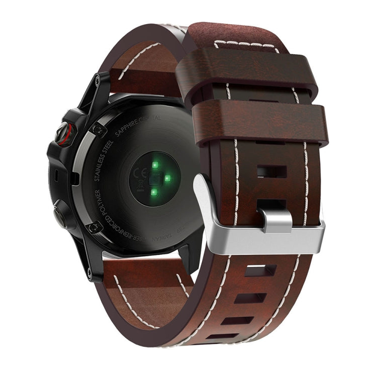 For Garmin Fenix 3 26mm Sewing Leather Steel Buckle Watch Band(Red Brown) - Smart Wear by PMC Jewellery | Online Shopping South Africa | PMC Jewellery