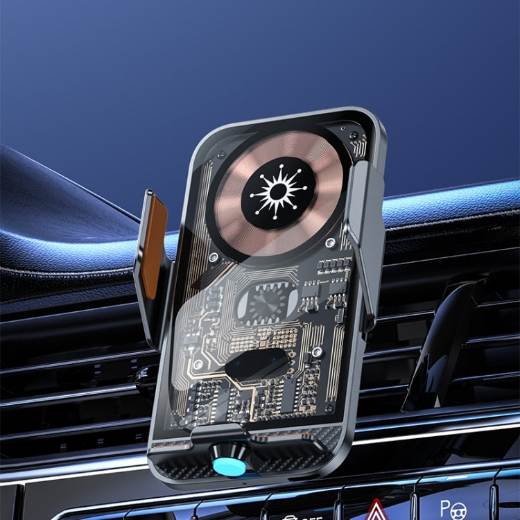 C11 Car 15W Automatically Open Transparent Type-C Wireless Charger Stand(Gray) - Wireless Charger Holders by PMC TechLife | Online Shopping South Africa | PMC TechLife