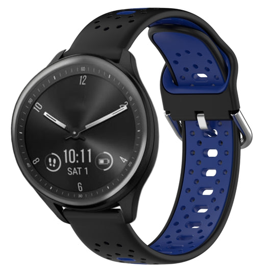 For Garmin Vivomove Sport 20mm Breathable Two-Color Silicone Watch Band(Black+Blue) - Watch Bands by PMC Jewellery | Online Shopping South Africa | PMC Jewellery